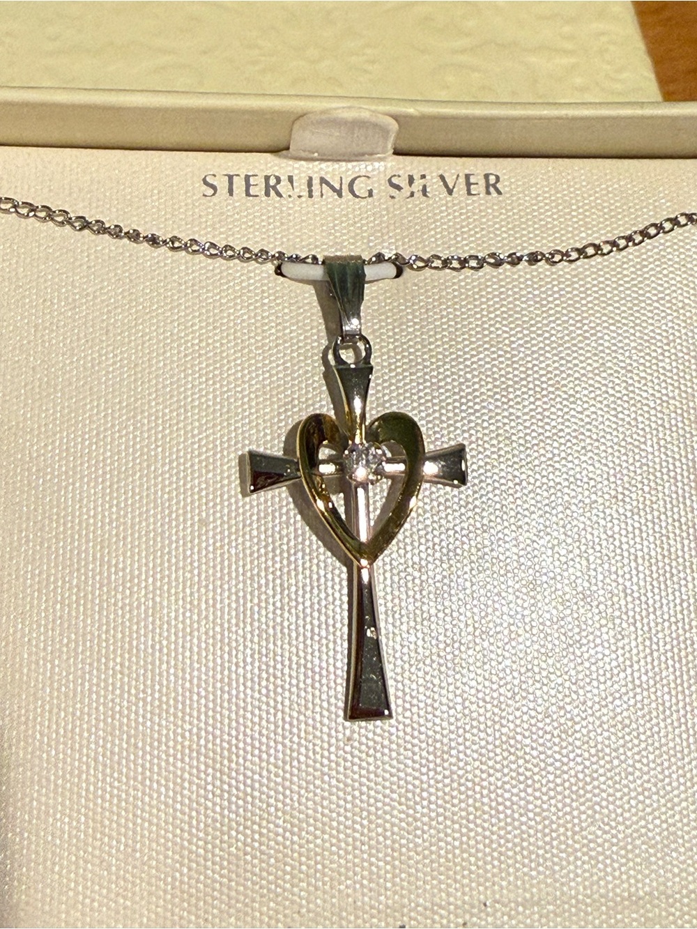 Sterling Silver Heart Cross Pendant Necklace - Silver